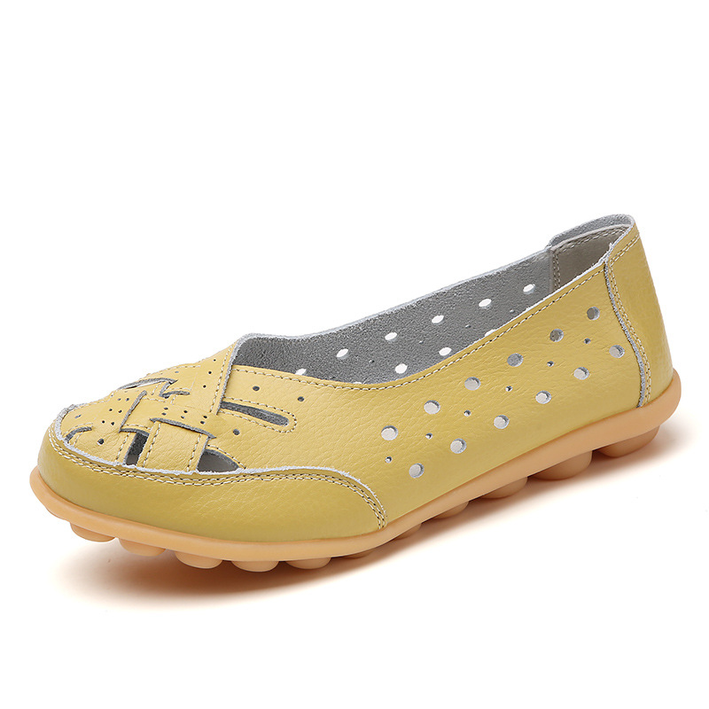 35-46 Plus Size Bird's Nest Sommer Damen Hohl Loafer Rindsleder Sohle Bean Schuhe für mittleren Alters und ältere Mütter_voghion.com