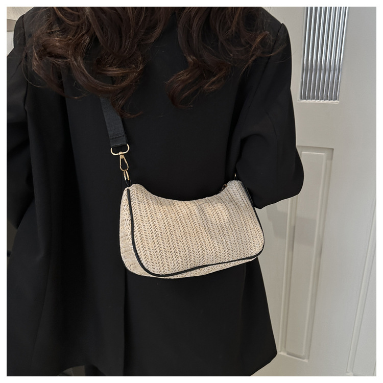 Borsa piccola in tessuto estivo Borsa da donna sotto le ascelle in tessuto erba alla moda e alla moda, borsa a tracolla singola con texture unica_voghion.com