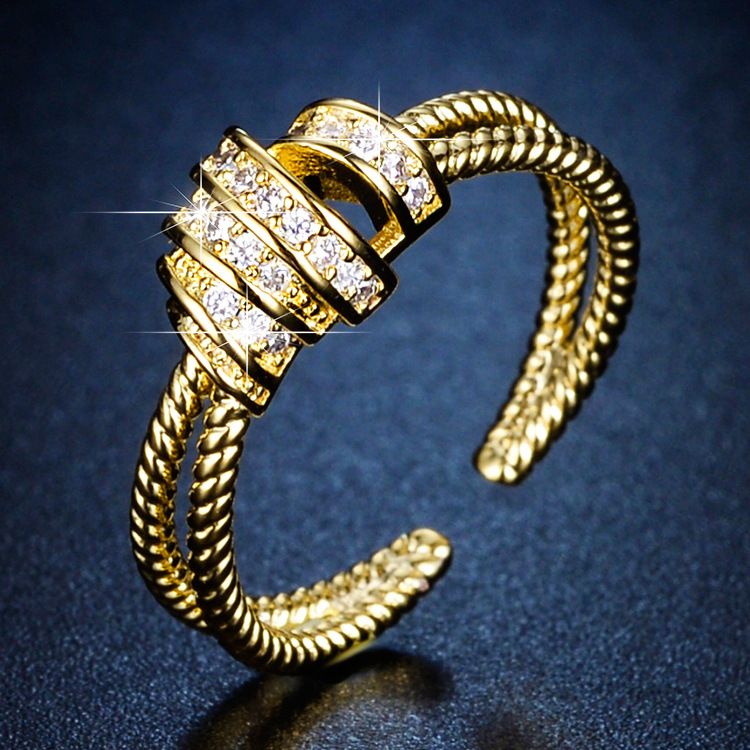 INS Fashion Geometric Crown Zircon Women's Net Red Same Simple and Cool Style Design Feeling Opening Index Finger Ring_voghion.com