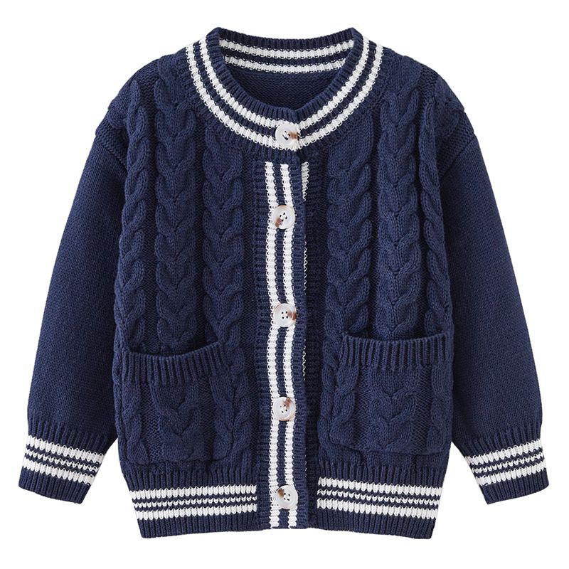 Baumwoll-Cardigan für Unisex-Kinder – Strickpullover mit Farbblockdesign (90–130 cm, 100 % Baumwolle, Sicherheitsklasse A, für Frühling/Herbst)_voghion.com