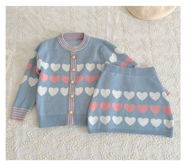 JINYONG Filles Printemps Nouvel Amour Cardigan Enfants Bébé Pull Ensemble Deux Pièces Jupe_voghion.com