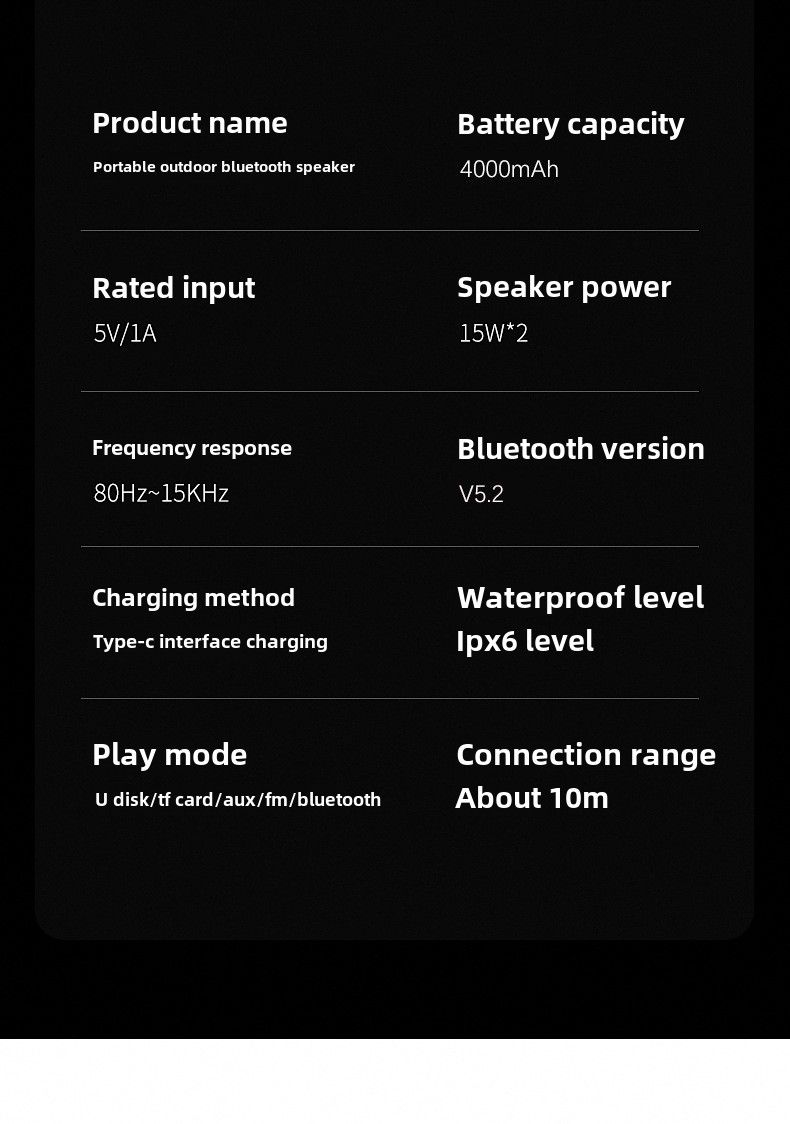 Tragbarer Bluetooth-Lautsprecher für den Außenbereich: 30 W Klangqualität, IPX6 wasserdicht, farbenfroher Lichteffekt, lange Akkulaufzeit, Anrufannahme, TF-Karte_voghion.com