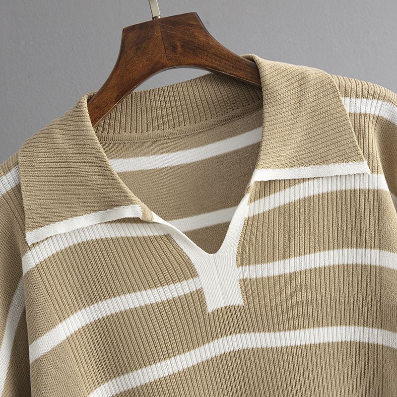 Women's Clothing contrast striped fashion suit new casual loose knitted wide leg pants two piece suit_voghion.com