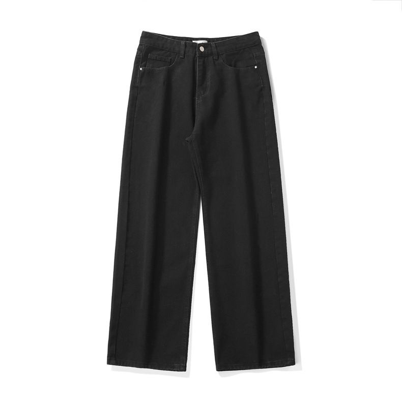 Deep Blue Washed Denim Jeans Herren im Frühjahr und Herbst 2024, neue einfarbige, vielseitige, weite, lässige Hose mit geradem Bein für_voghion.com