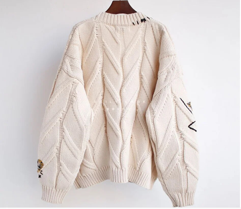 2022 Spring Women's Sweater Warm Knitted Sweater Jack Loose Pock Embroidery Fashion Knit Cardigan Jack Ladies_voghion.com