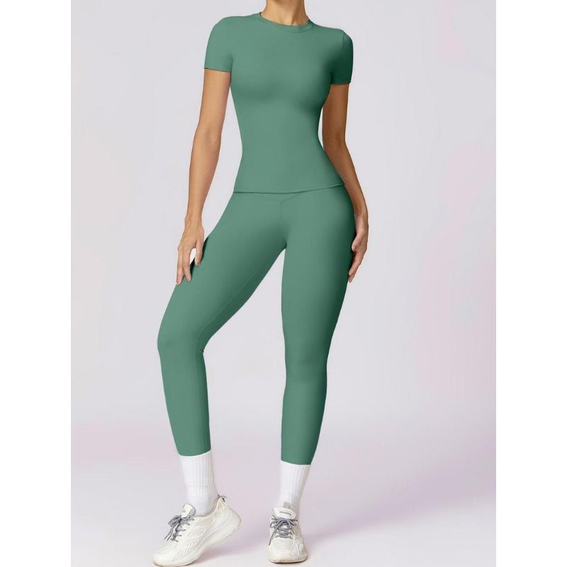VoleFox 2/4 bucăți Set trening pentru femei, tricou sport confortabil cu guler rotund și colanți cu talie înaltă, pentru yoga, antrenament la sală_voghion.com