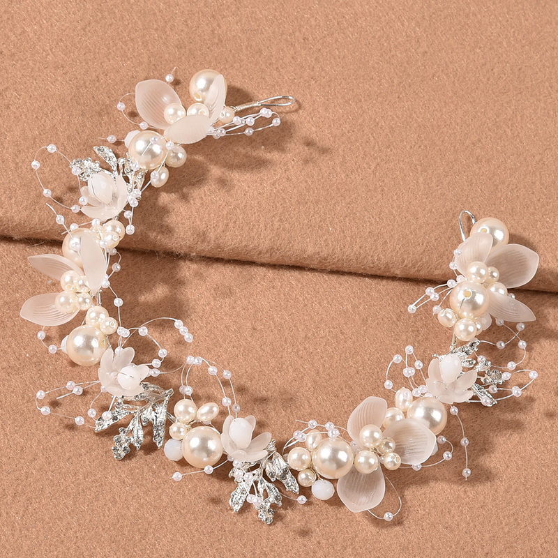Accessori per abiti da sposa per ragazza Accessori per capelli copricapo con perla fatta a mano con braccialetto fiore da polso, ghirlanda_voghion.com