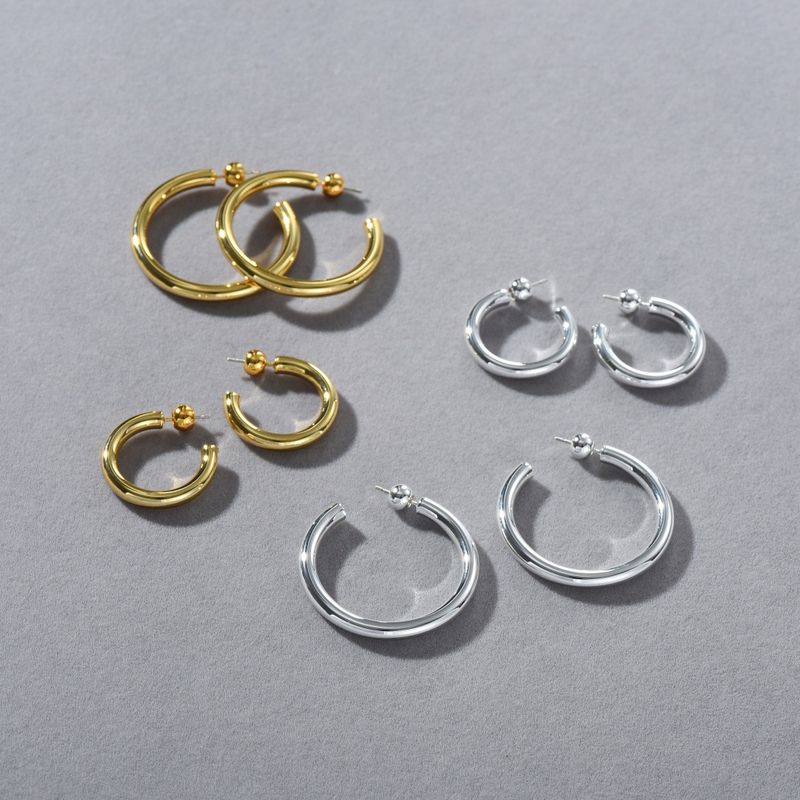 Orecchini a cerchio minimalisti a forma di C da donna per l'uso quotidiano - Eleganti e raffinati orecchini a bottone in argento Sterling S925 in oro e argento_voghion.com