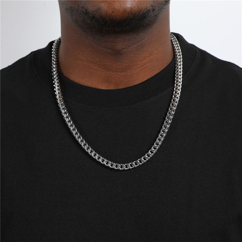 Collana da uomo in acciaio al titanio, placcata in oro, con doppia fibbia piatta, catena positiva e negativa da 6 mm._voghion.com