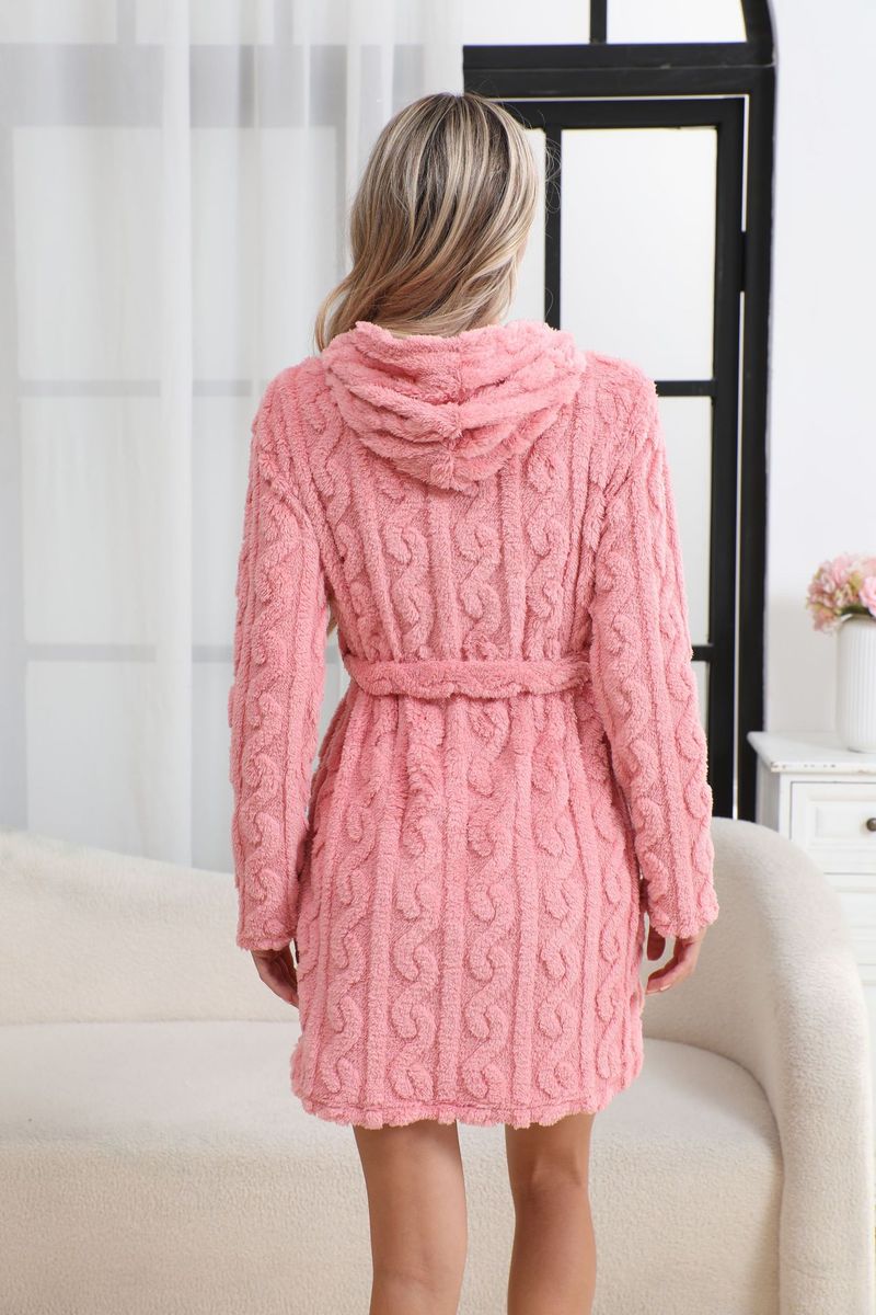 Women's Solid Color Coral Fleece Pit Strip Cardigan Bathrobe Pajamas Pajamas Loungewear Comfortable Home Style_voghion.com