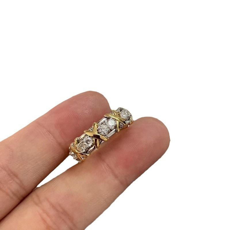 Tijia High Edition Cross Colored Split Thick Gold Plated Diamond Ring Handicraft For Men And Women_voghion.com