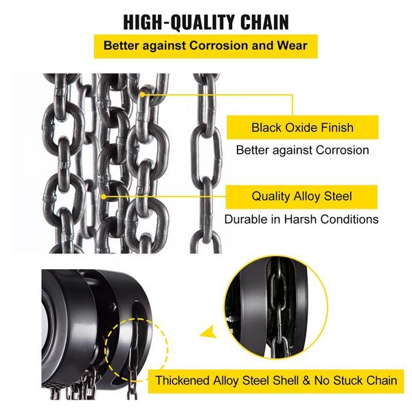 Hand Chain Hoist, 2200 Lbs /1 Ton Capacity Chain Block, 10ft/3m Lift Manual Hand Chain Block, Manual Hoist W/Industrial-Grade Steel Construction Fo_voghion.com