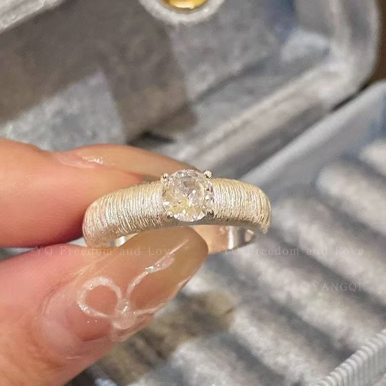Stile vintage, zircone, argento sterling spazzolato, placcato, per donna, di nicchia, di alta qualità, leggero, lussuoso, versatile, impilabile_voghion.com