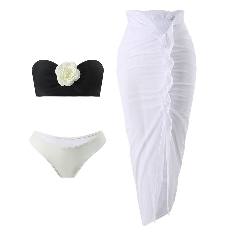 Damkläder Färgmatchning Sexig Ny Rosa Tredelad Mesh Lång Kjol Baddräkt Bikini_voghion.com