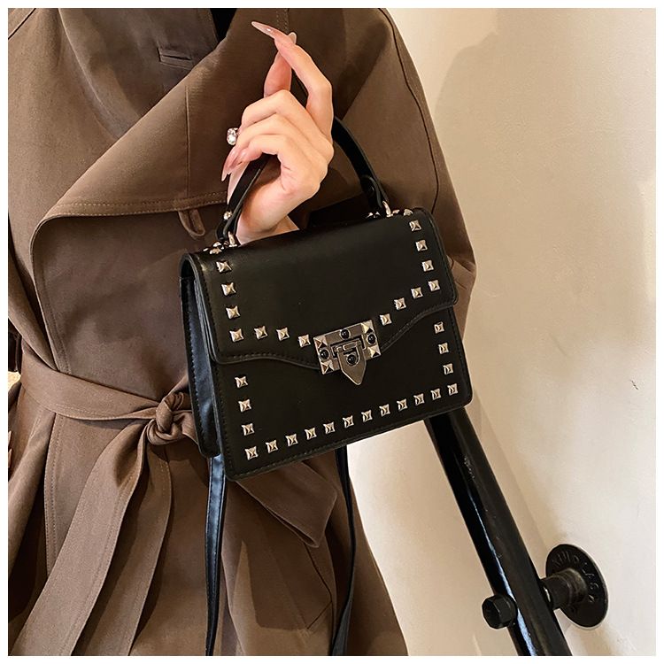 Women's Studded Clutch Bag - Spring PU Small Handbag With Flap Closure (Black, Brown, Beige, White)_voghion.com