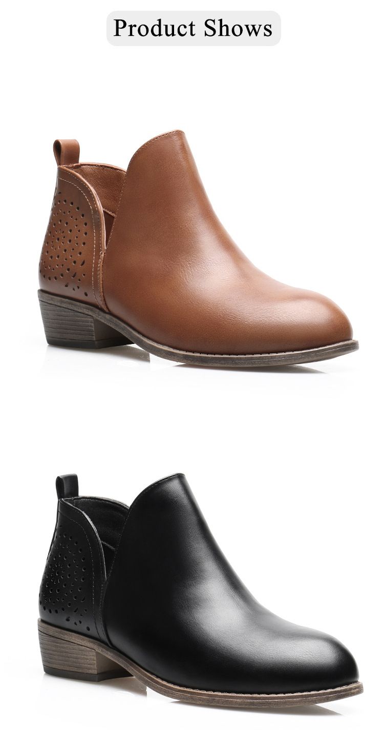 Einfarbig zurück ausgehöhlt Britischen kleine kurze stiefel weibliche spitzen kopf dicken ferse mode stiefel_voghion.com