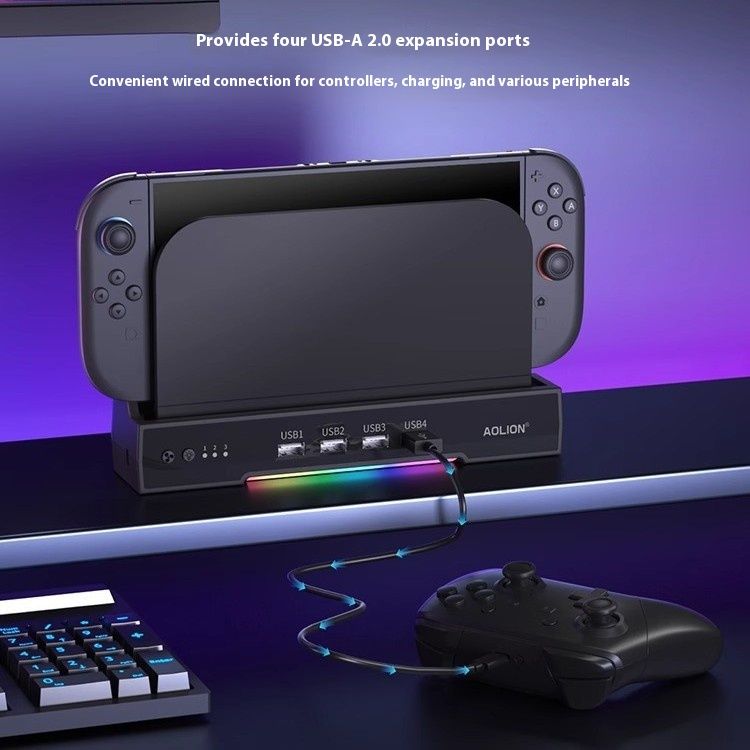 Dock di raffreddamento con illuminazione RGB e doppio hub USB/NGC - Supporto regolabile con velocità multi-ventola per Switch 2 | Design montabile a parete con protezione da sovracorrente_voghion.com