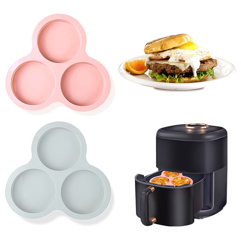 Silicone Egg Mold Air Fryer Egg Pan Reusable 3-Cavity Muffin Cake Baking Mould Kitchen Cooking Accessories_voghion.com