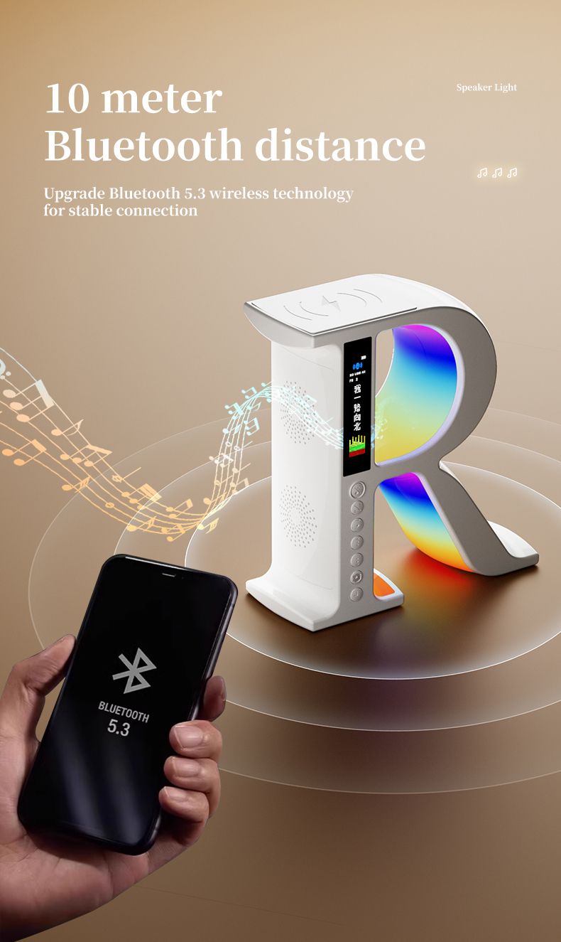 Support de chargement sans fil, haut-parleur Bluetooth, lecteur de carte TF, veilleuse RVB, horloge, station de charge rapide pour iPhone_voghion.com