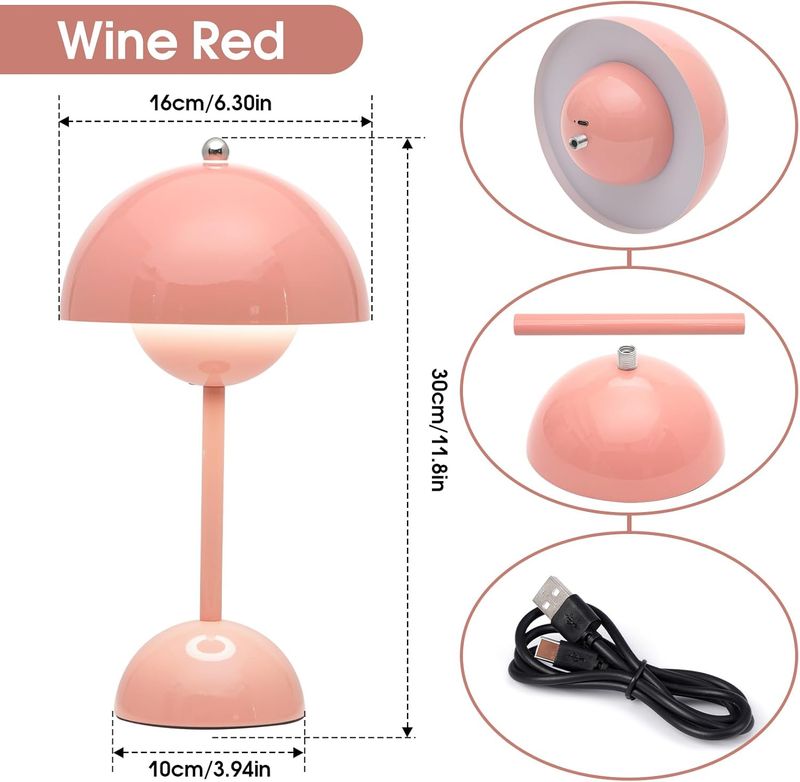 Wiederaufladbare Blumentopflampe – süße Pilz-Touch-Lampe fürs Babyzimmer, rosa dimmbares Nachtlicht für den Innen- und Außenbereich_voghion.com
