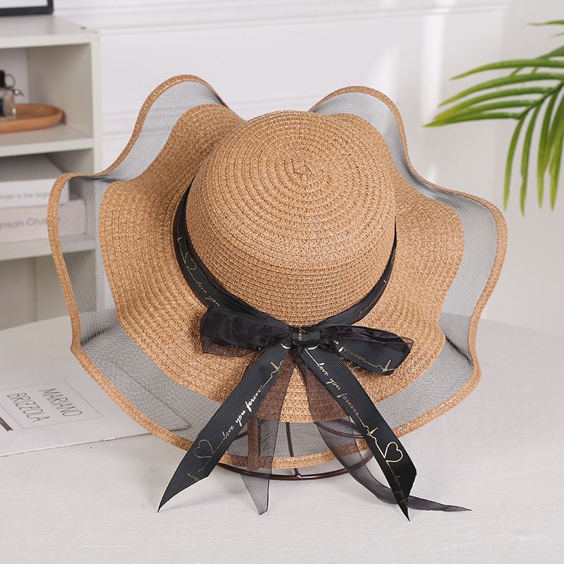 Hot Sale Foldable Big Brim Floppy Girls Straw Sun with Bow Elegant Protection Shade Fashion Women Beach Hat 2024_voghion.com