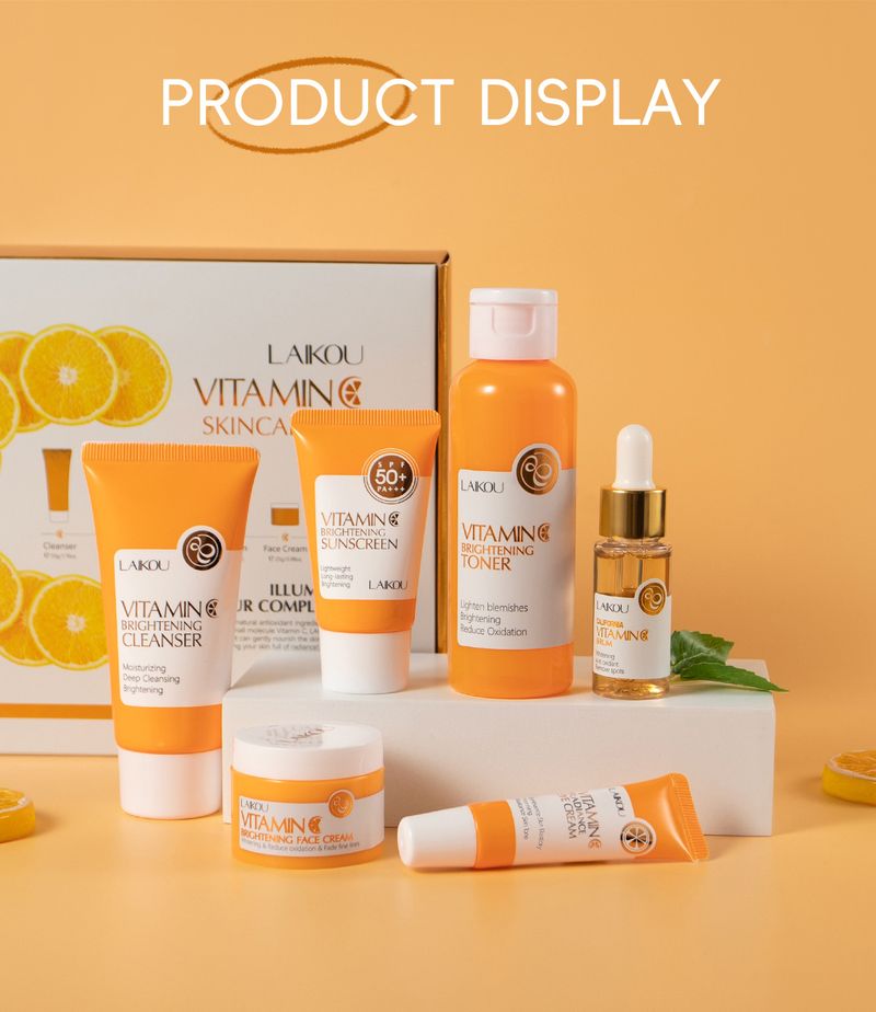 Seturi Produs nou LAIKOU Vitamina C Kit de îngrijire a pielii cu 6 piese Hidratare, hidratare și iluminare a culorii pielii_voghion.com