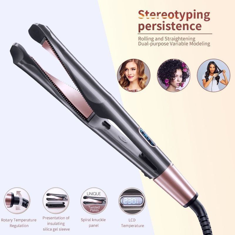Neu Elektrische Automatische Spirale Lockenstab 2-in-1 Twist Gerade Lockenwickler Welle Haarglätter_voghion.com