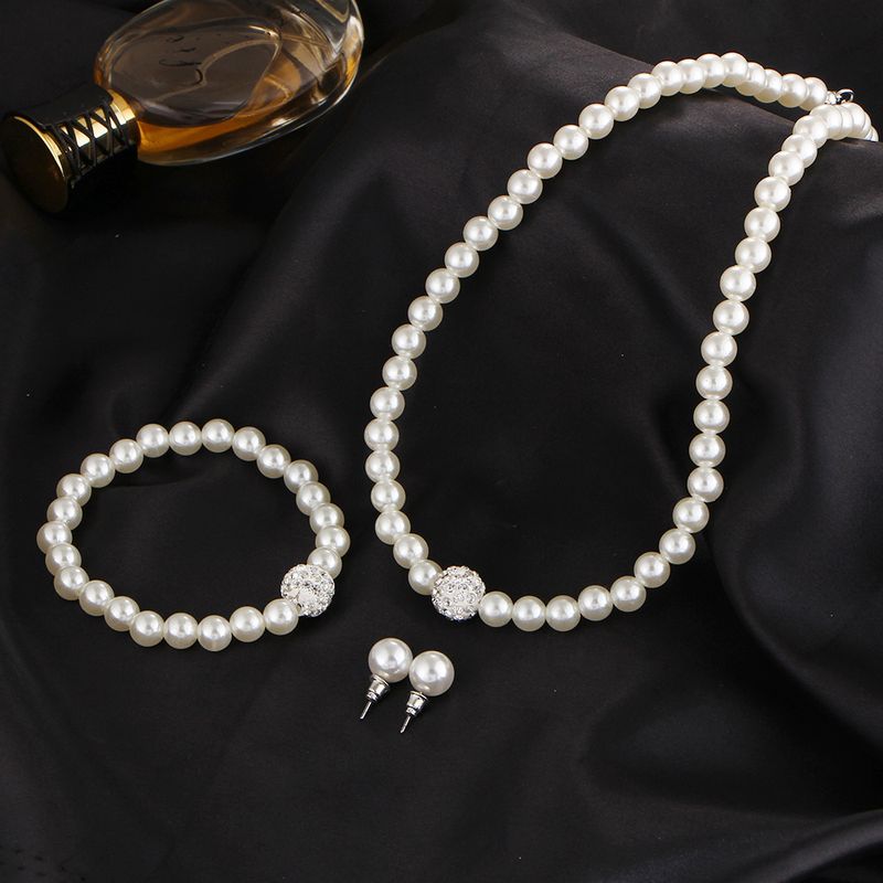 Set di attività per accessori da sposa da sposa, moda coreana, perle in ABS, bracciale da donna, collana in tre pezzi_voghion.com