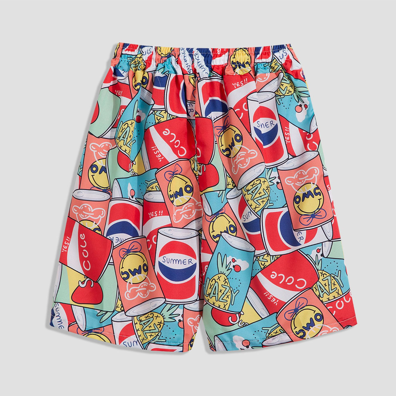 Herenkleding aan zee, strandvakantie, losse heren, plus size paar, trendy bloemenoverhemd met korte mouwen, casual tweedelige set_voghion.com