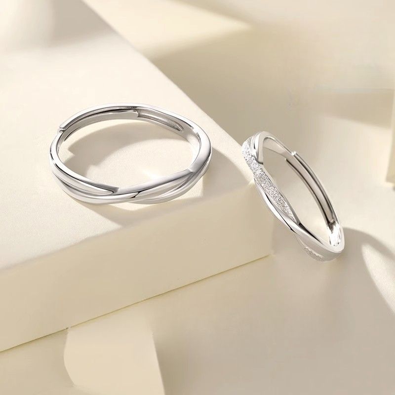 Mobius Strip Couple Rings INS 999 Sterling Silver Light Luxury Niche Design Adjustable Open Ring For Girlfriend On Qixi_voghion.com