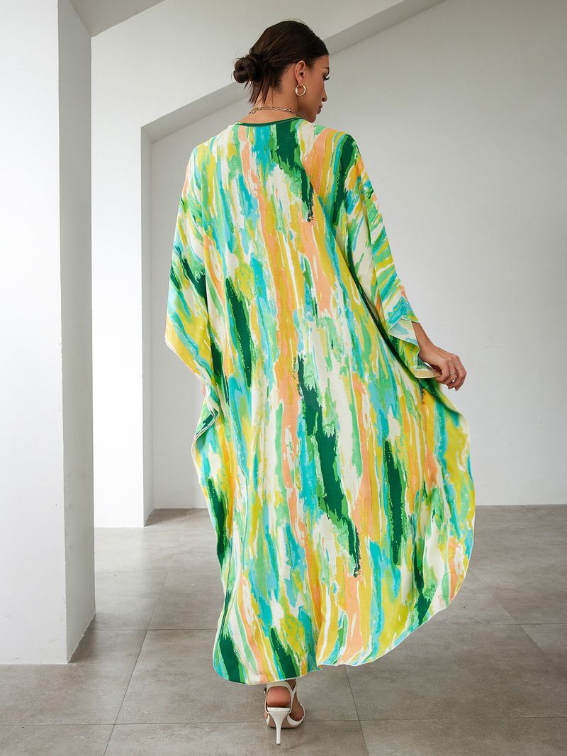 Bohemian katoenen maxi-jurk – oversized strandjurk, zwierige tuniek voor dames, plus-size zwembroek met levendige prints_voghion.com