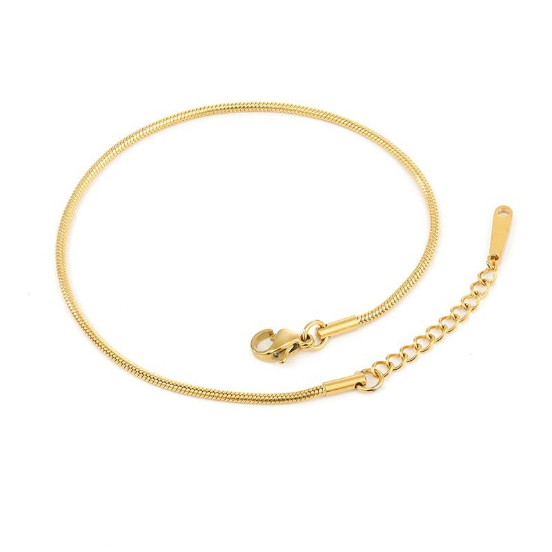 eManco Stainless Steel Adjustable 1.5MM Round Snake Chain Gold Plated Anklet_voghion.com