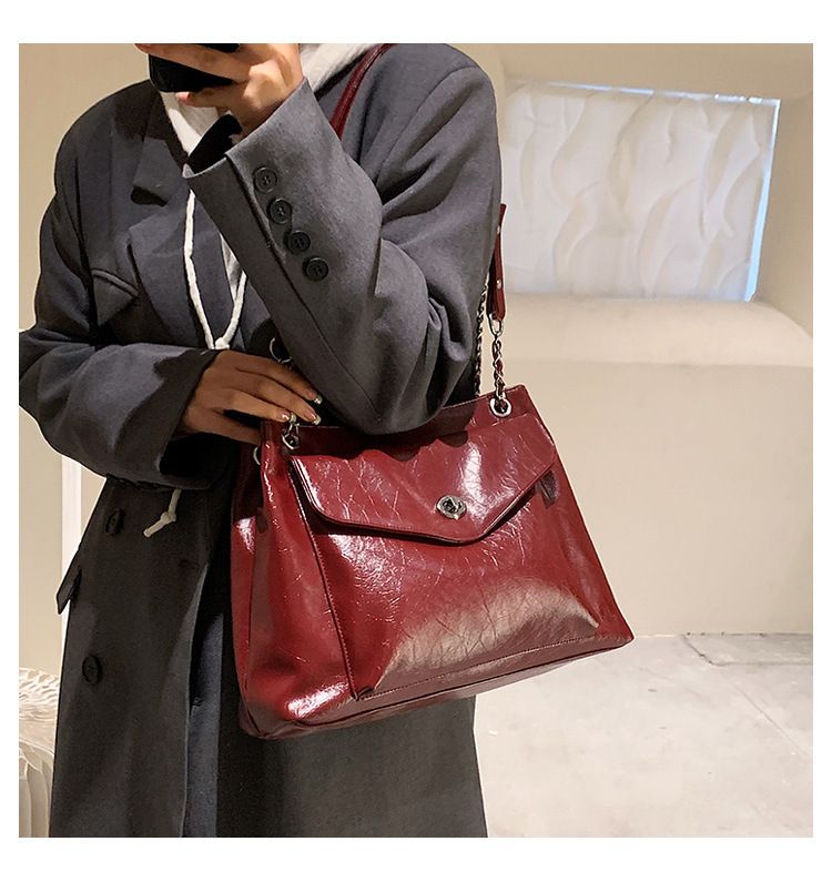 Borse Nuova Texture Pelle di Cera Olio Supporto Extra Large Donna Monospalla Moda Versatile Borsa a Tracolla_voghion.com