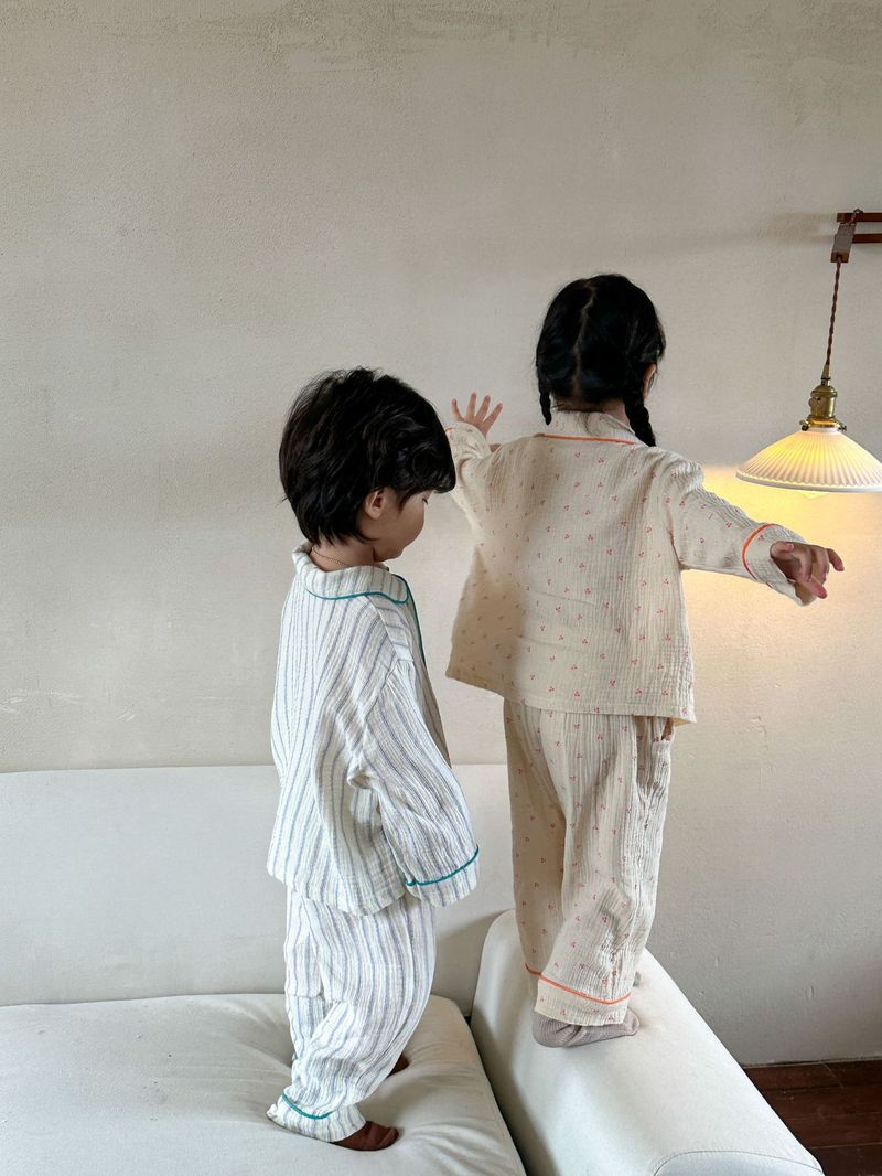Pijamas para niños, conjunto de manga larga de gasa de algodón para primavera y otoño para niñas y niños, ropa para el hogar_voghion.com