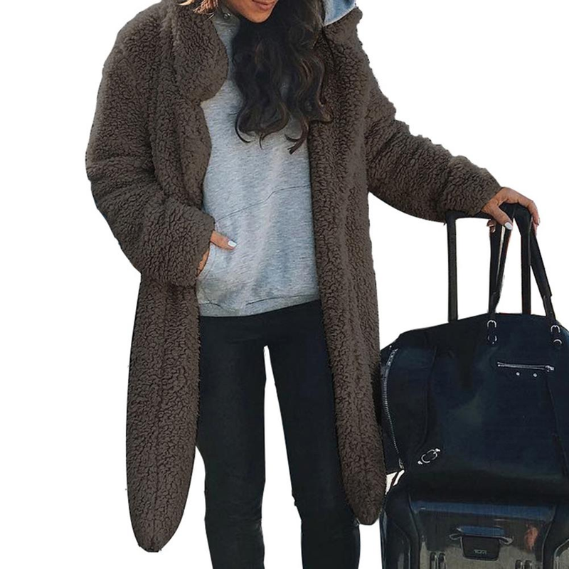 Hiver épaissir en peluche chaud Cardigan femmes revers couleur unie à manches longues Midi manteau abrigos mujer casacos de inver_voghion.com