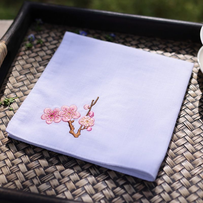 Fazzoletto in cotone con ricamo a fiori di prugna, fazzoletto assorbente, regalo di compleanno_voghion.com