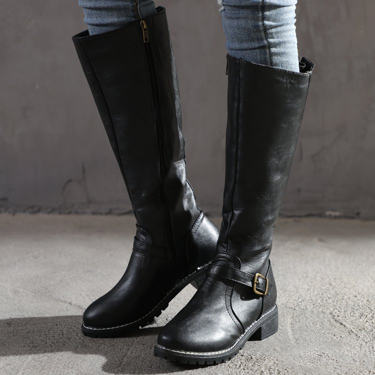 Big round toe high boots fat thin two knights with thick heels_voghion.com