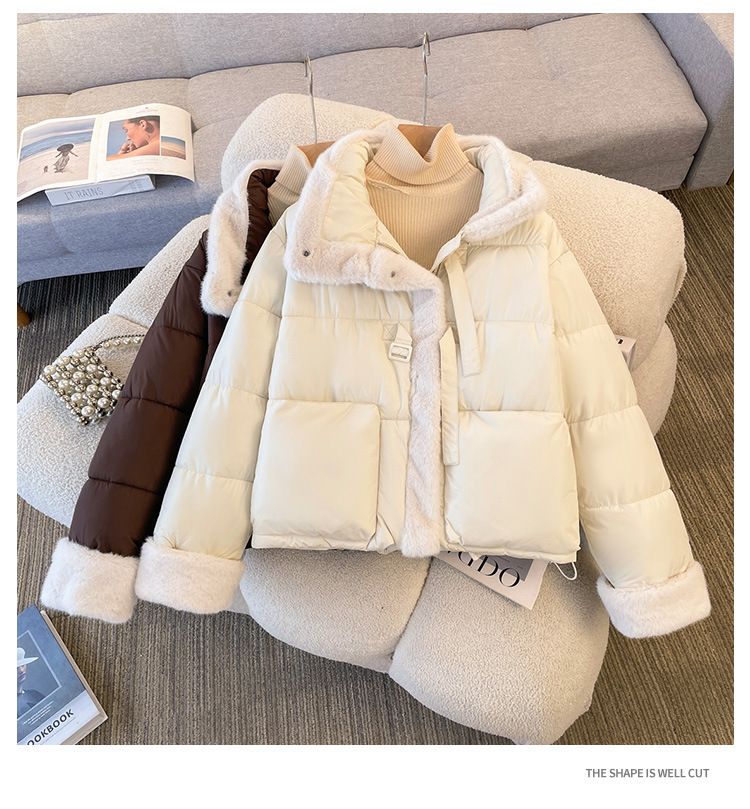 Veste courte en coton pour femme, élégante et matelassée, avec doublure polaire, coupe ample, chaude et confortable, pour homme et femme._voghion.com