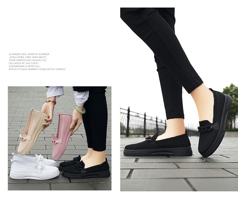 Schuhe Damen Neue Damenschuhe sind atmungsaktiv und bequem mit einem Pedal. Damen Einzelschuhe Fly-Woven Mutter Schuhe_voghion.com