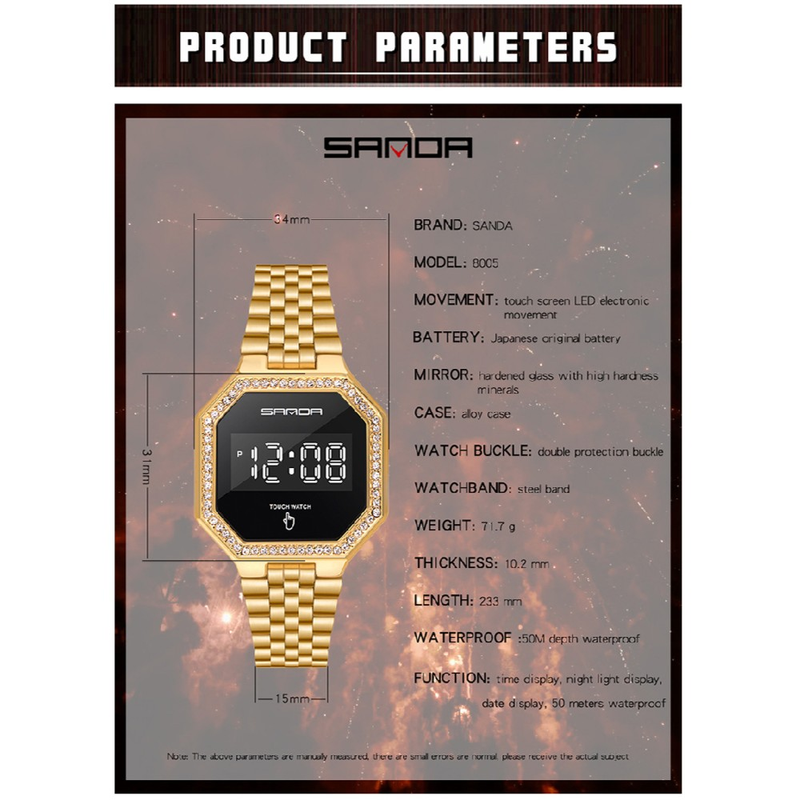 Sanda, orologio digitale da donna, alla moda, touch screen, a LED, impermeabile, elettronico, orologio da donna_voghion.com