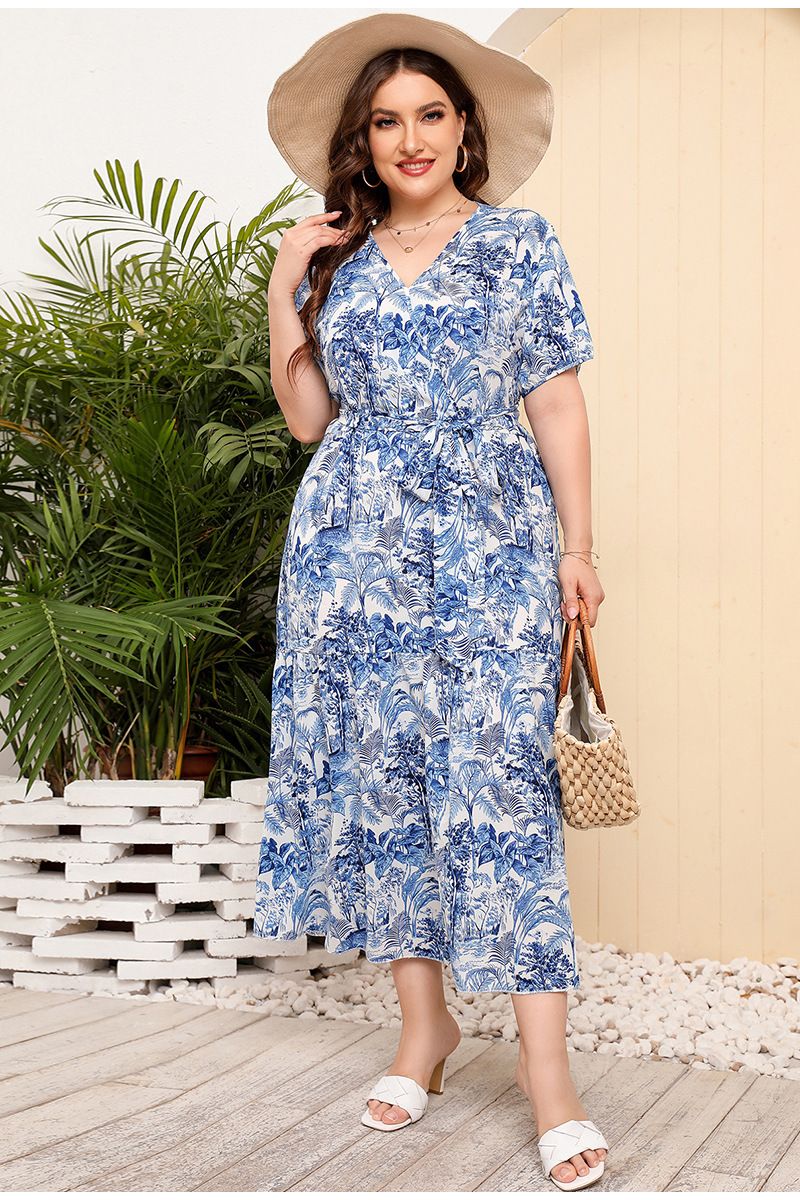 Australia Large Size Women's Loose V Neck Dress High Waist Long Skirt Seaside Holiday Style Beach Skirt_voghion.com