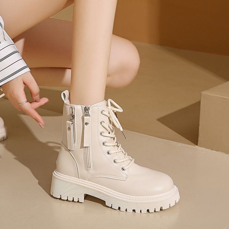 Vendita calda scarpe da donna con lacci autunno punta rotonda piattaforma solida impermeabile barile corto grande taglia nudo_voghion.com