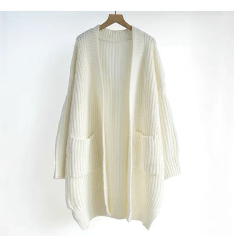 Oversized Longline Knit Cardigan For Women – Cozy Open-Front Sweater Coat With Extra Length, Thick Acrylic Blend For Autumn & Winter_voghion.com