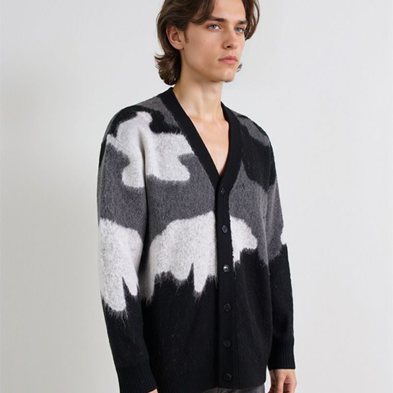 Cardigan da uomo con scollo a V - Pullover casual in morbida maglia con orlo a coste, vestibilità comoda e ampia per l'inverno (cachi, grigio)_voghion.com