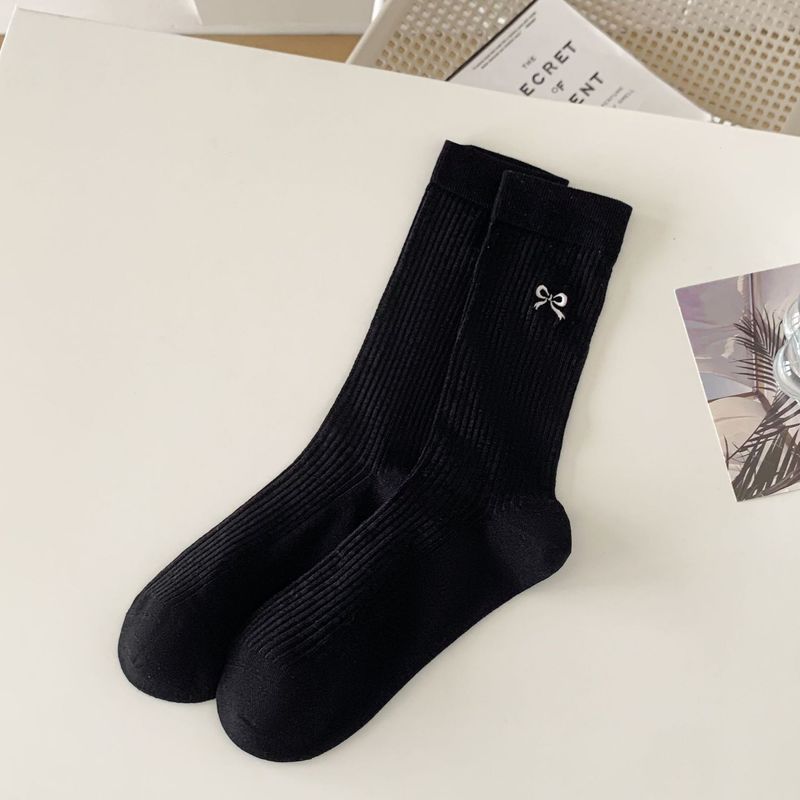 Calzini lunghi estivi in maglia sottile stile coreano, da donna, con fiocco, da balletto bianco, a metà polpaccio, in puro cotone._voghion.com