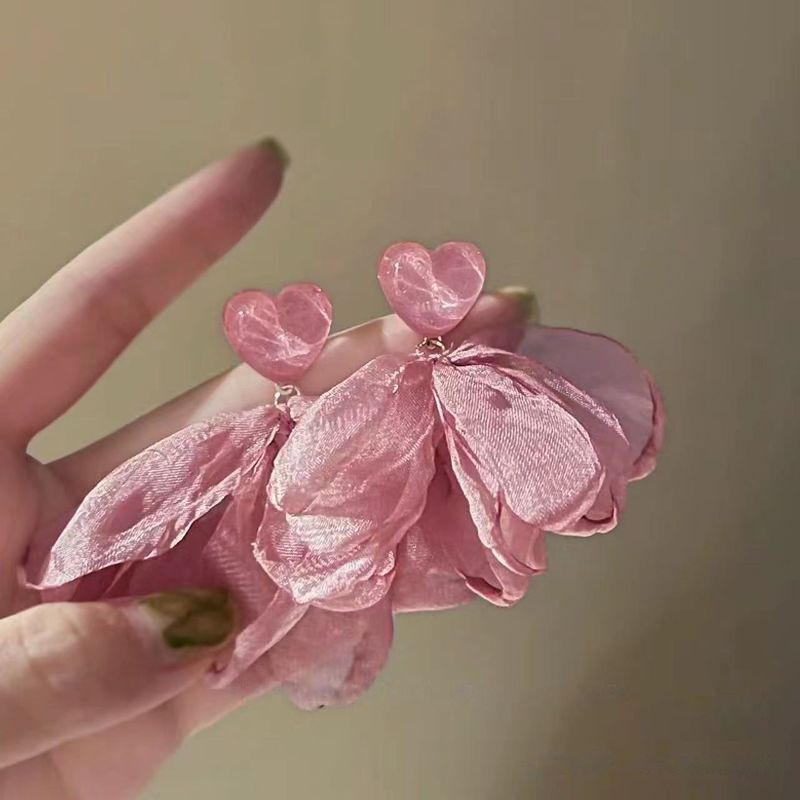 Orecchini Silver Needle, freschi e dolci fiori, stile nuova vacanza estiva, orecchini di lusso leggeri di Instagram coreano_voghion.com