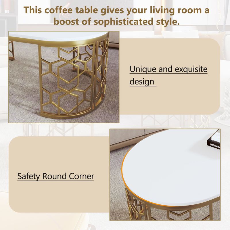 Modern Oval Coffee Table With Cut-Out Pattern Metal Stainless Steel Frame In 47.2"_voghion.com