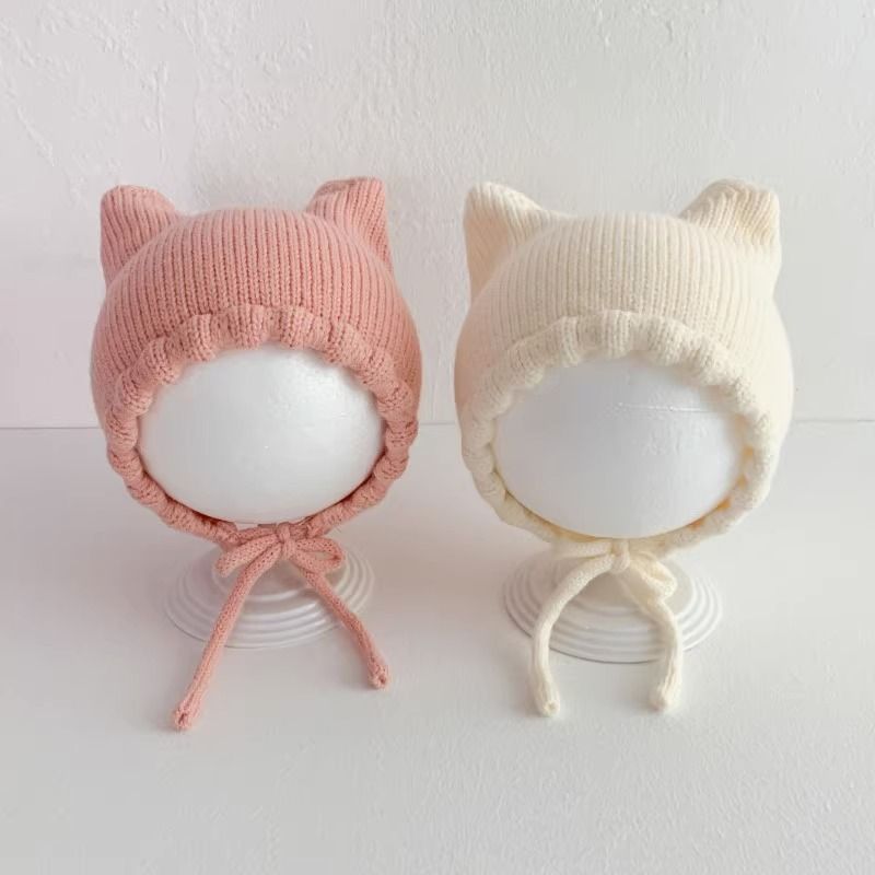 Chapéus infantis para bebê, tampa de porta halógena, orelhas de gato fofas, lã quente, para bebê, inverno_voghion.com