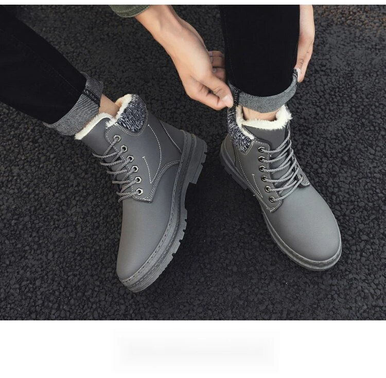 Pelúcia de neve de inverno e isolamento grosso, botas curtas casuais masculinas Martin, cano alto à prova d'água,_voghion.com
