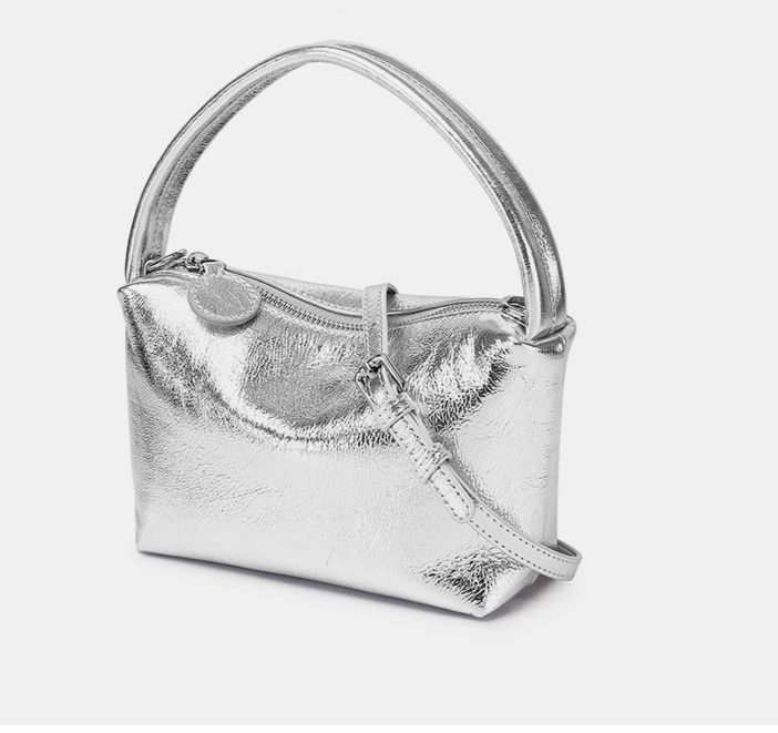 Borsa per il pranzo in vera pelle screpolata lucida di nicchia coreana del 2024, borsa a mano alla moda in pelle di mucca da donna, monospalla_voghion.com